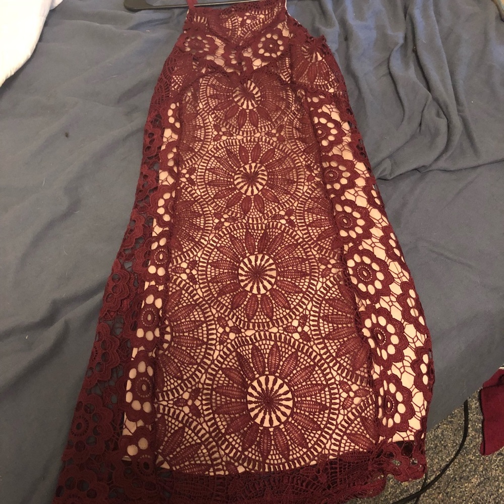 Red and nude dress